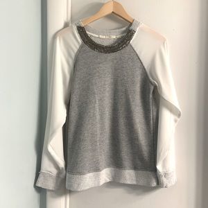 Gibson White Chiffon Sweatshirt Beaded Blouse